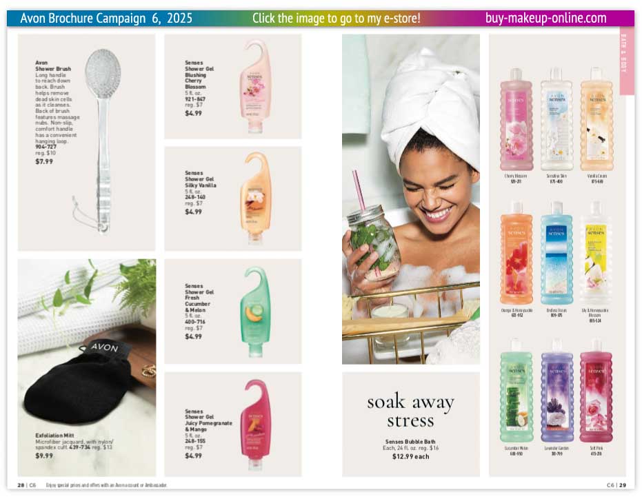 Avon Campaign 6 Catalogs Online | Avon Shower Brush Senses Shower Gel Exfoliation Mitt Bubble Bath 