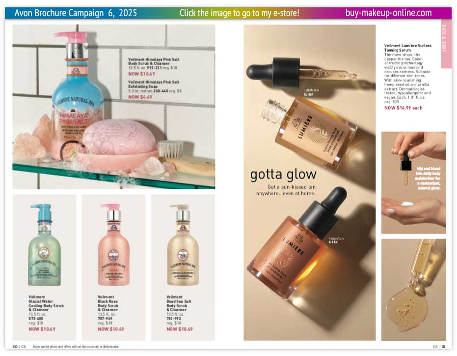 Current Avon Campaign 6 Catalog Online | Avon Veilment Natural Spa Sunless Tanning Serum 