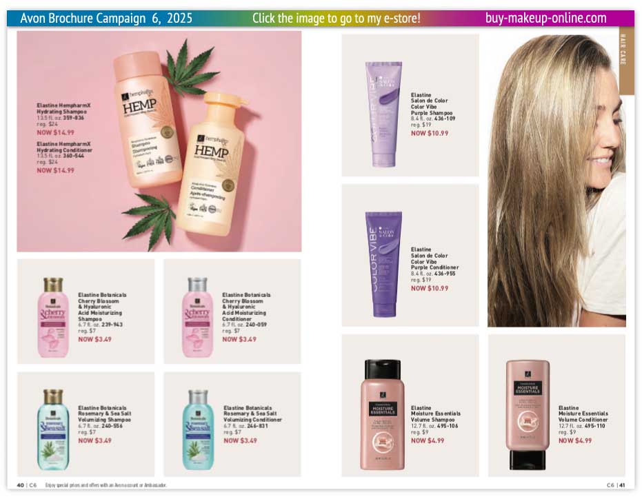 view Avon Campaign 6 Brochures Online | Avon Elastine Hempharmx Botanicals Color Vibe Moisture Essentials 