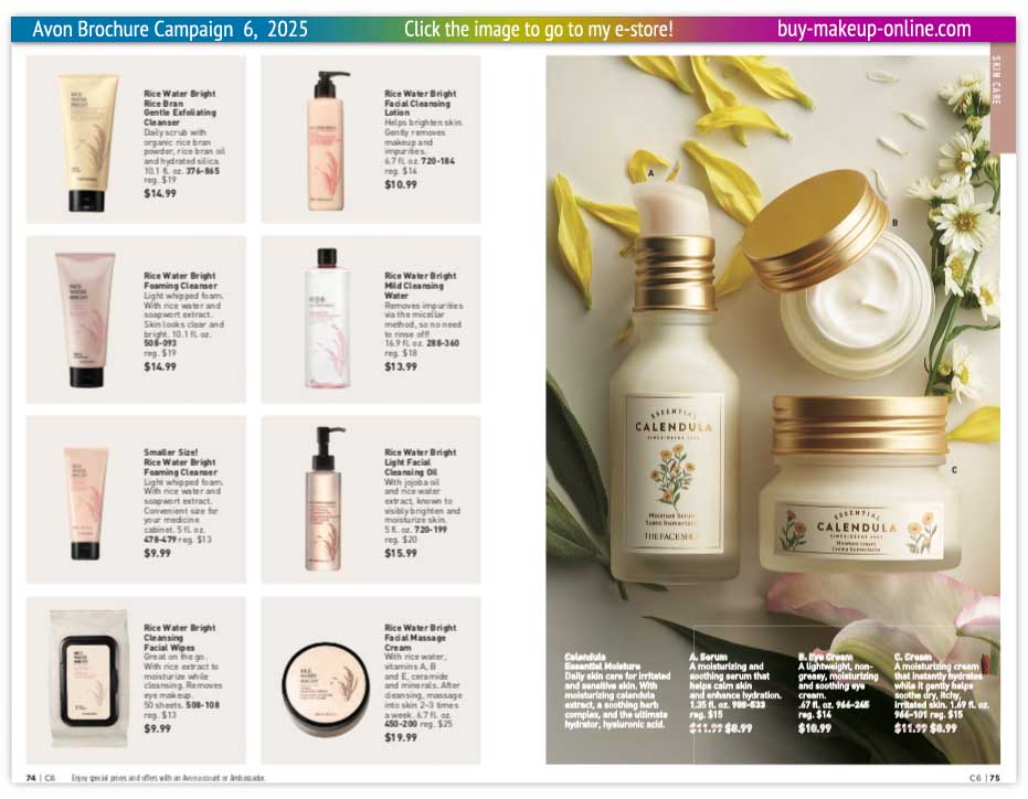 Avon Book Campaign 6 Catalog Online | Avon Rice Water Bright Calendula 