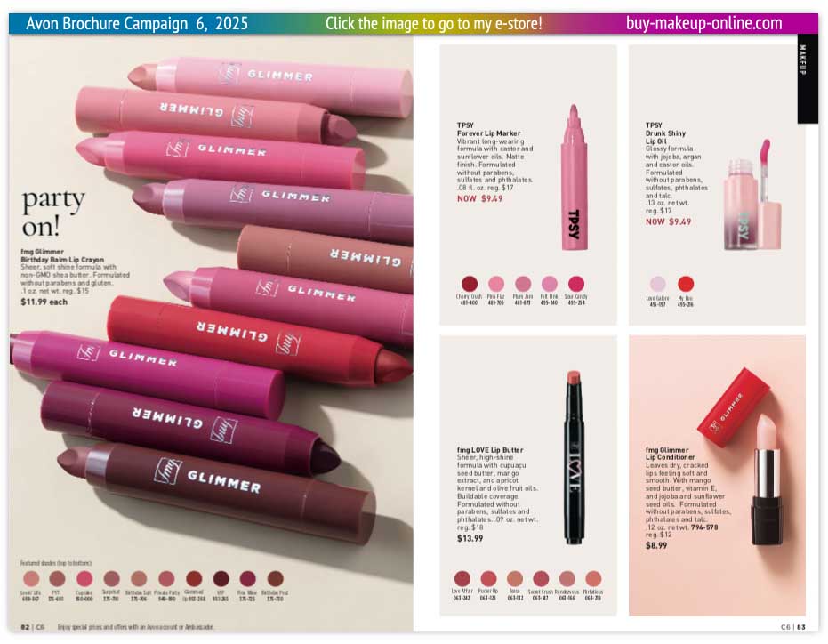 view Avon Campaign 6 Book Online | Avon Glimmer Birthday Balm Lip Butter Conditioner TPSY 