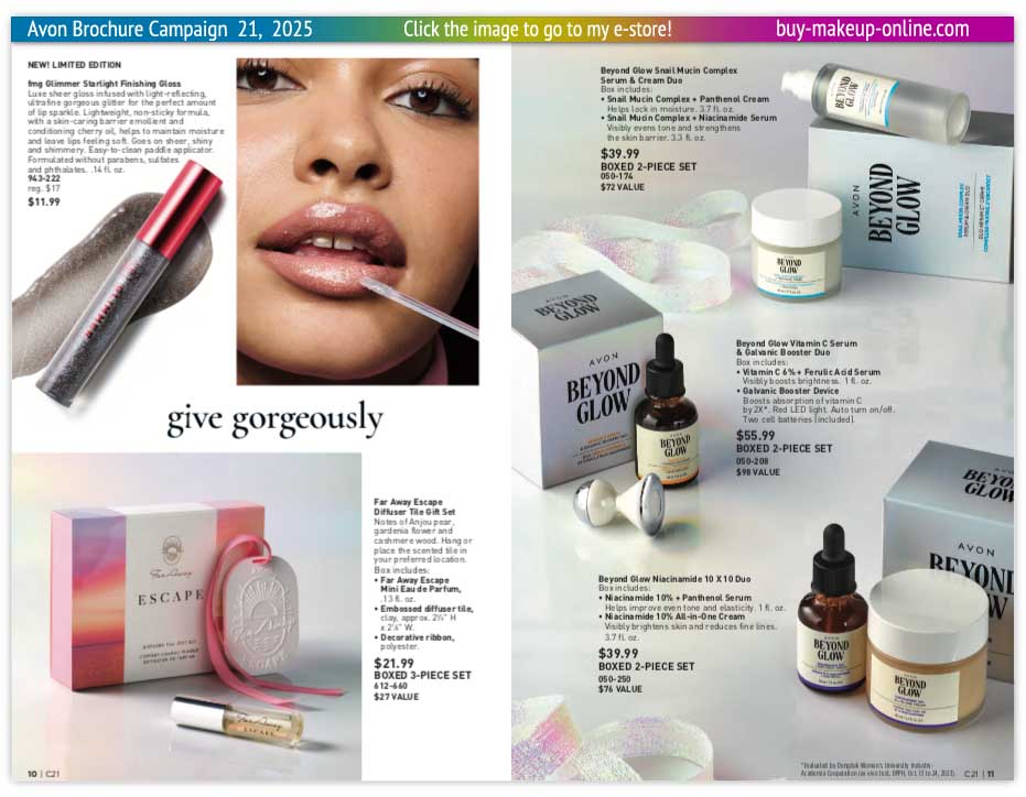 Current Avon Brochure Avon Brochure Campaign 21 Online | Avon Glimmer Starlight Gloss Far Away Diffuser Beyond Glow Boxed 2-Piece Set