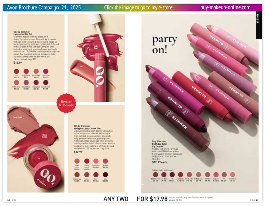view Avon Catalog Campaign 21 Online | Avon Lacquered Lip Gel Whipped Cheek Tint Birthday Balm